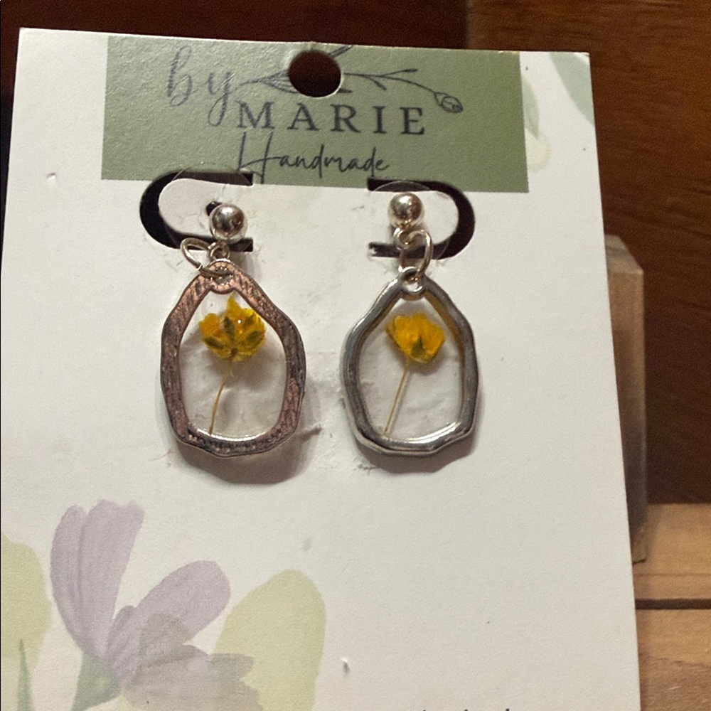 Silver and Yellow Floral Earrings
